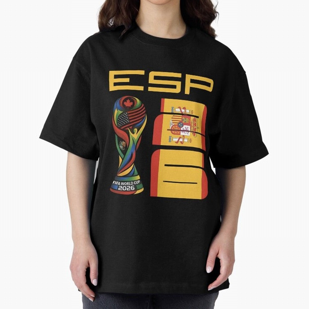 Spain Soccer World Cup 2026 Fan Art - ESP La Roja Oversized T-Shirt Cheer through Every Moment of FIFA World Cup 2026 USA Canada Mexico Highlighting Haaland and Mbappe, France and Portugal Energy, Retro Football Energy, Iconic Rivalries, Trophy