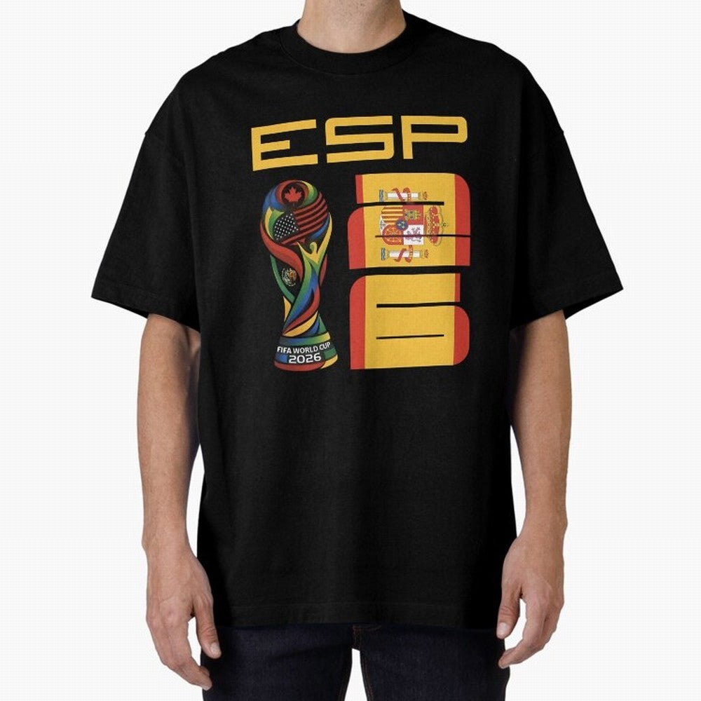 Spain Soccer World Cup 2026 Fan Art - ESP La Roja Oversized T-Shirt Cheer through Every Moment of FIFA World Cup 2026 USA Canada Mexico Highlighting Haaland and Mbappe, France and Portugal Energy, Retro Football Energy, Iconic Rivalries, Trophy