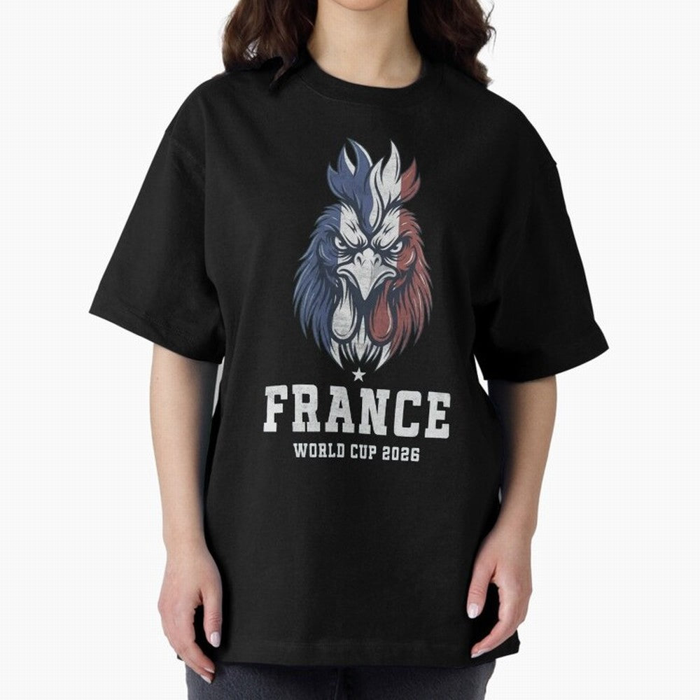 France Football World Cup 2026 Rooster Mascot Art Oversized T-Shirt Cheer through Every Moment of FIFA World Cup 2026 Spirit, Highlighting England and Germany, CR7 and Messi, Stadium Memories, Football Loyalty, International Chants and Championship