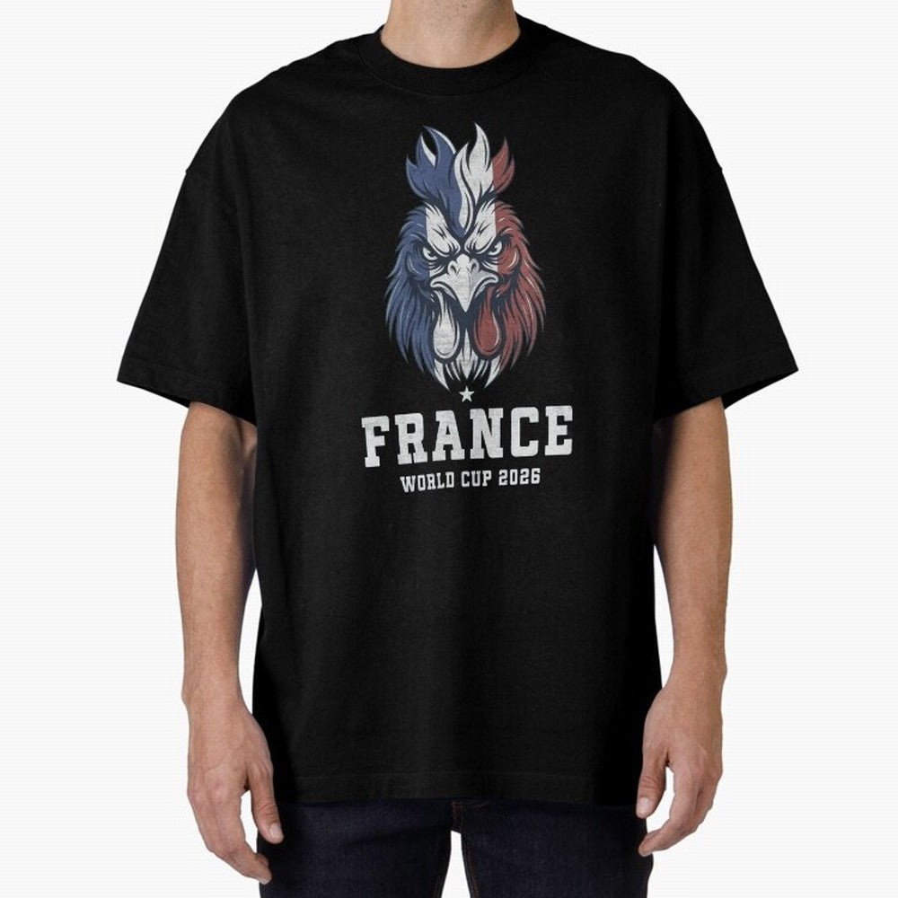 France Football World Cup 2026 Rooster Mascot Art Oversized T-Shirt Cheer through Every Moment of FIFA World Cup 2026 Spirit, Highlighting England and Germany, CR7 and Messi, Stadium Memories, Football Loyalty, International Chants and Championship