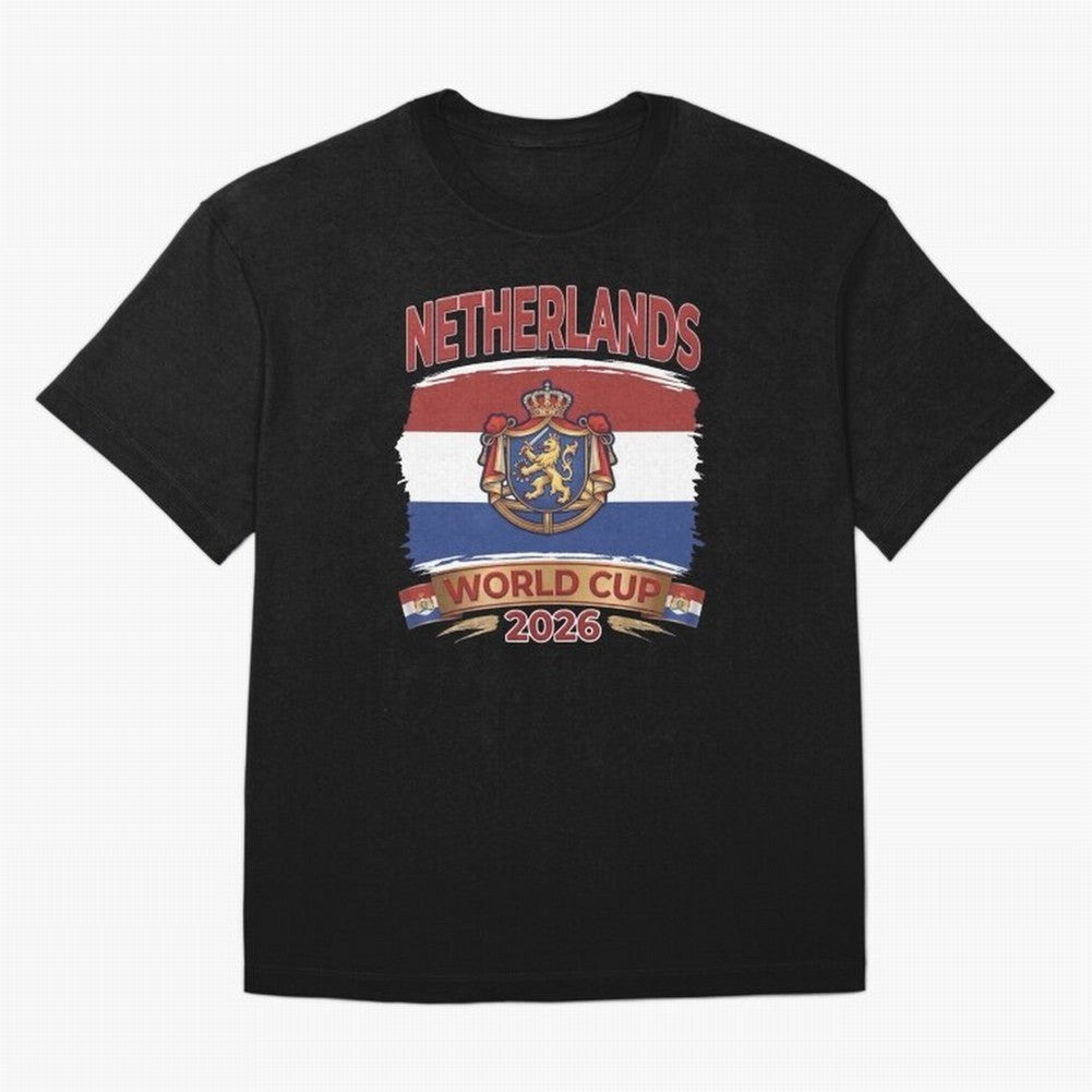 Netherlands World Cup 2026 Coat of Arms Football Design Oversized T-Shirt Bring Home FIFA World Cup 2026 Group Stage for Fans of Mbappe and Neymar and Spain and Netherlands, Bringing Stadium Memories, Football Loyalty, International Chants and