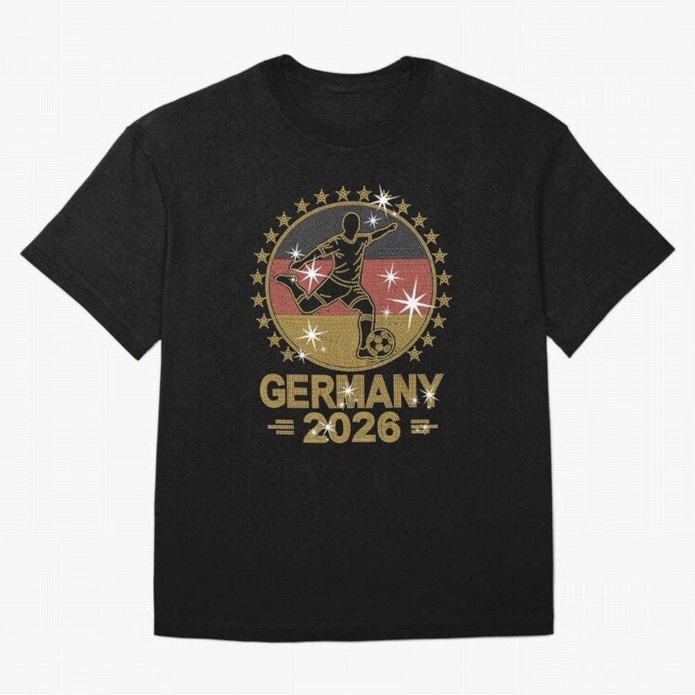 Germany Soccer World Cup 2026 Glitter Style Fan Art Oversized T-Shirt Capture FIFA World Cup 2026 Group Stage Inspired by Neymar, England and Germany Energy, Worldwide Fan Energy, Dramatic Goals, Stadium Lights and Championship Celebrations;