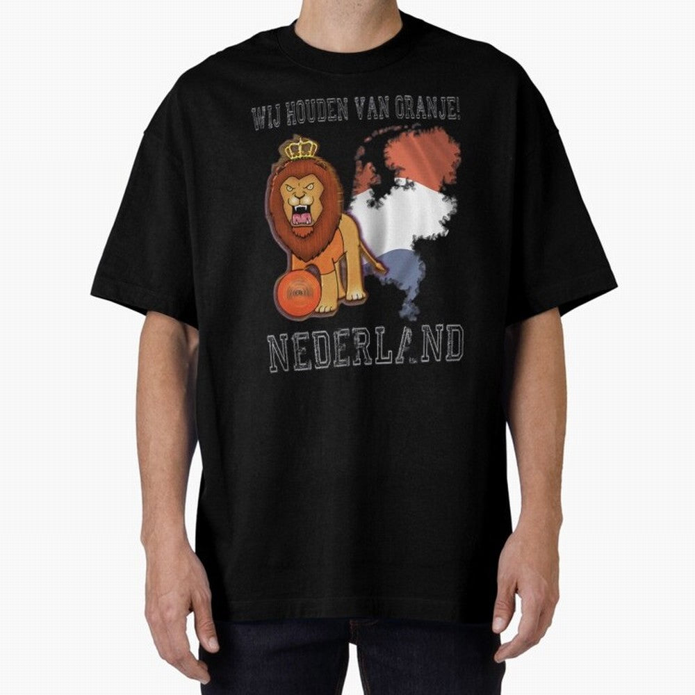 Dutch Pride Lion - Netherlands Football Fans Oranje Oversized T-Shirt Carry National Pride through the FIFA World Cup 2026 Group Stage Journey through Messi, Neymar and Mbappe Highlights, Argentina, France and Brazil Pride, Goal Celebration Energy,