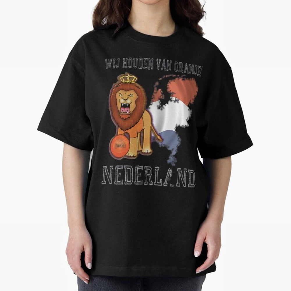 Dutch Pride Lion - Netherlands Football Fans Oranje Oversized T-Shirt Carry National Pride through the FIFA World Cup 2026 Group Stage Journey through Messi, Neymar and Mbappe Highlights, Argentina, France and Brazil Pride, Goal Celebration Energy,