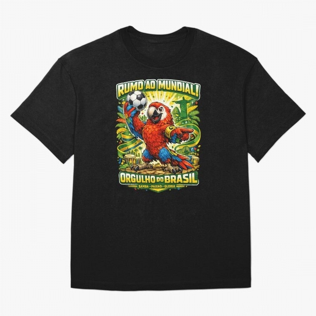 Brazil World Cup 2026 Macaw Fan Art Oversized T-Shirt Celebrate the Magic of the FIFA World Cup 2026 Group Stage Journey through Messi and Cristiano Ronaldo Highlights, Argentina, France and Brazil Pride, Championship Spirit, Famous Goals, Roaring