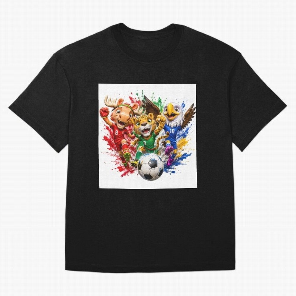 World Football Mascots ¨C Ultimate Soccer Fan Cartoon Design Oversized T-Shirt Show Your Stadium Side during Match Day Hype around FIFA World Cup 2026, Mbappe, Brazil, Portugal and Argentina, Football Passion, Legendary Performances, Festival Vibes