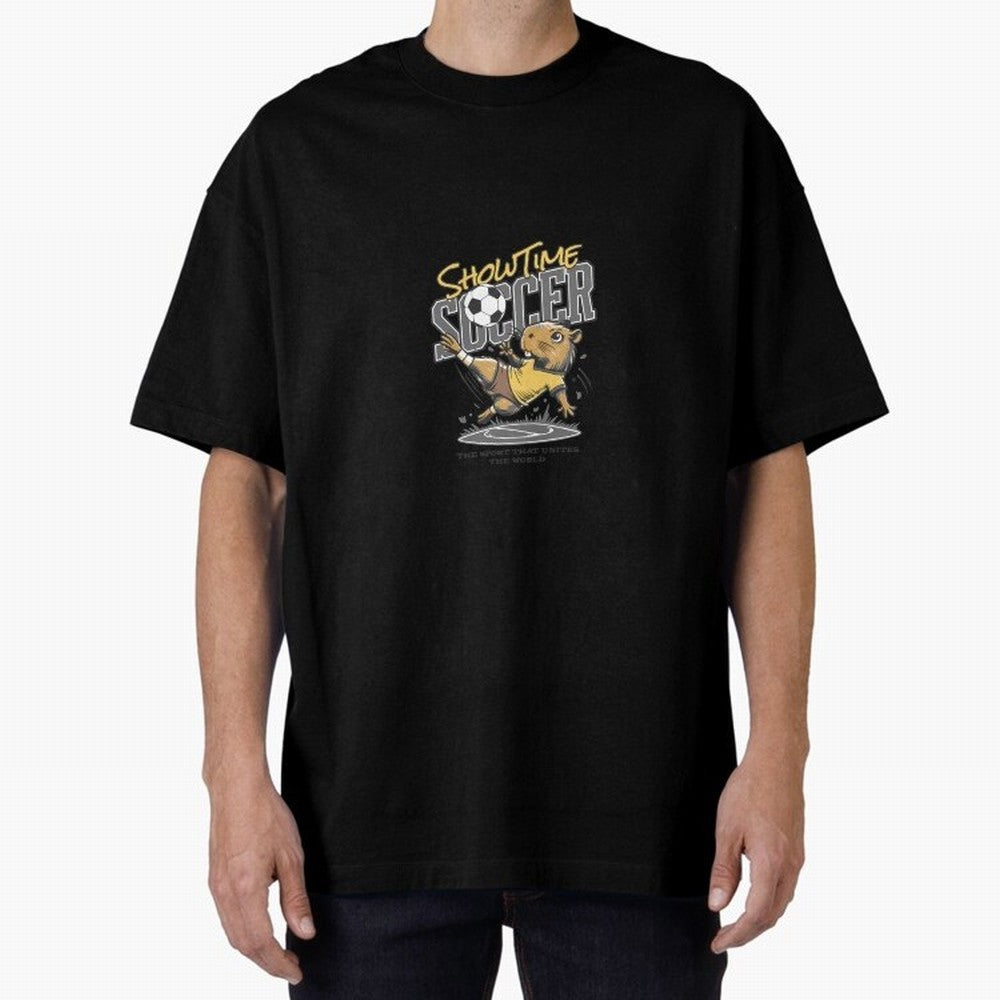 Capybara Playing Soccer Football Gray Vibes Oversized T-Shirt Carry the Colors and Pride of Global Football Passion for FIFA World Cup 2026 Group Stage, Centered on Messi, CR7 and Mbappe, Argentina, Vintage Soccer Flavor, Modern Football Stars,