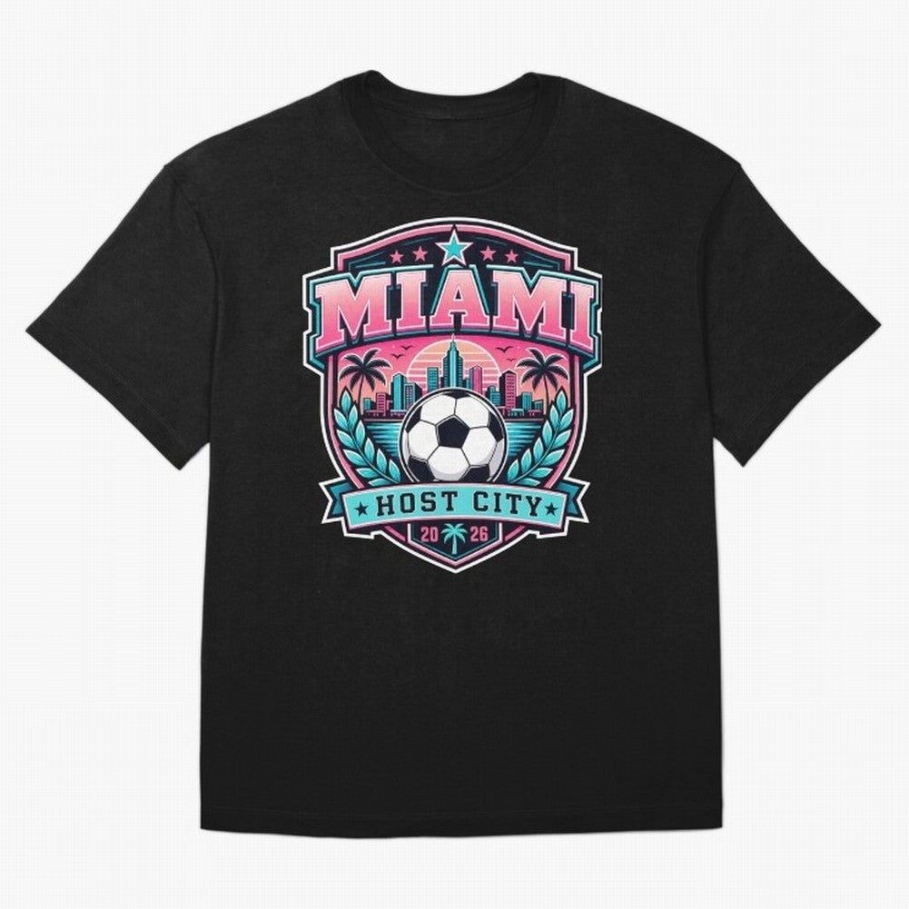 Miami 2026 Host City Emblem Soccer Football Events Oversized T-Shirt Relive Legendary Nights from FIFA World Cup 2026 Group Stage Spirit, Made for Spain, Mbappe, Tournament Hype, Historic Matchups, Family Viewing Parties and Global Sports Pride;