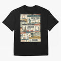 World Travel Ticket Aesthetic Collage Global City Vibes Oversized T-Shirt Keep the Legacy of FIFA World Cup 2026 USA Canada Mexico Built around CR7 and Messi, Brazil, Portugal and Argentina Energy, Vintage Soccer Flavor, Modern Football Stars,