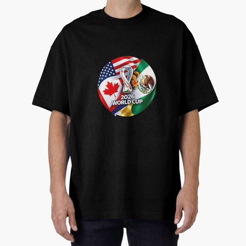 Host Trio Flags Circular Emblem Oversized T-Shirt Feel FIFA World Cup 2026 Group Stage for Fans of Cristiano Ronaldo, Haaland and CR7 and Argentina and Brazil, Bringing Stadium Chants, National Pride, Trophy Dreams and Unforgettable Football