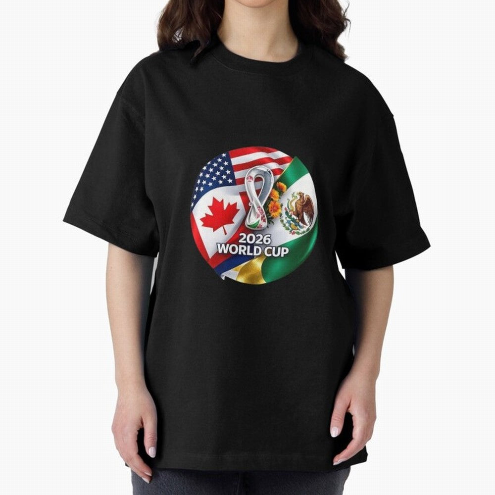 Host Trio Flags Circular Emblem Oversized T-Shirt Feel FIFA World Cup 2026 Group Stage for Fans of Cristiano Ronaldo, Haaland and CR7 and Argentina and Brazil, Bringing Stadium Chants, National Pride, Trophy Dreams and Unforgettable Football