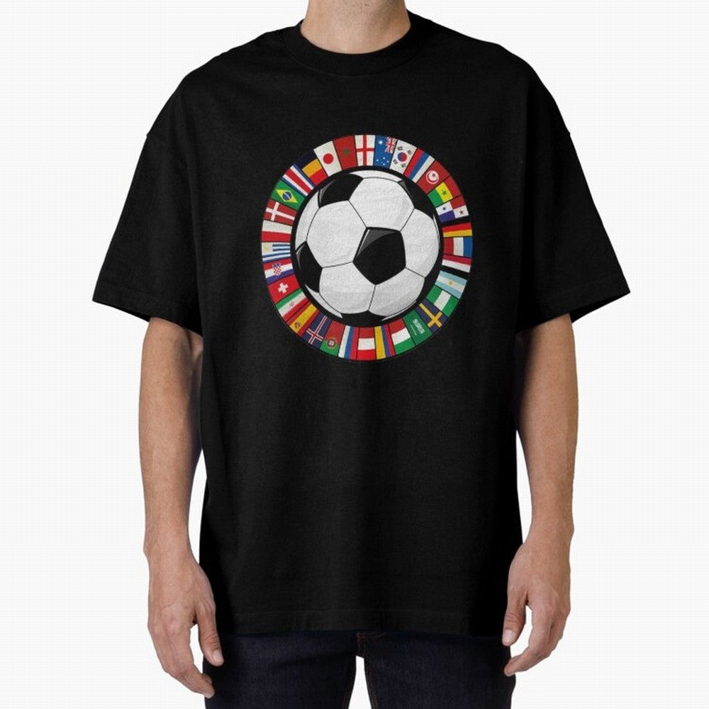 Global Nations Football Circle Art Oversized T-Shirt Celebrate Unforgettable Nights in the FIFA World Cup 2026 Group Stage Journey through Neymar Highlights, Argentina Pride, Football History, Final Match Energy, Crowd Noise and Once in a Lifetime