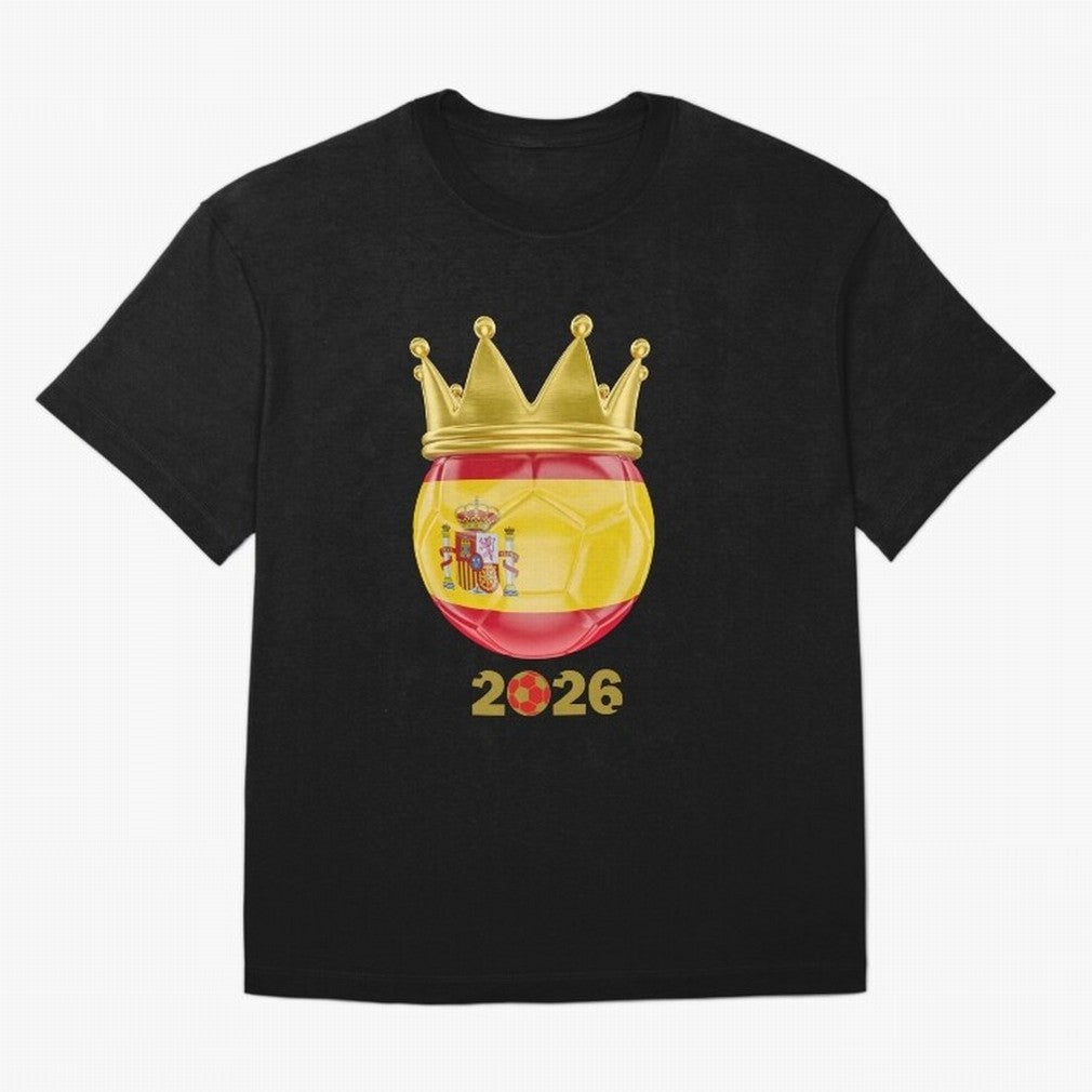 Spain Football Champion Crown 2026 Oversized T-Shirt Back the Journey through FIFA World Cup 2026 Group Stage Spirit, Centered on Germany, Messi and Cristiano Ronaldo, Game Day Rituals, Football Legends, Country Pride and the Road to the Final;