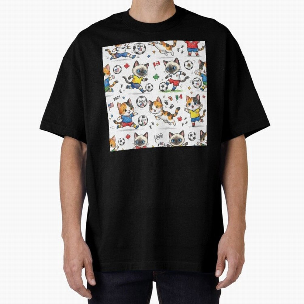 Chibi Soccer Cats 2026 - Cute Football Kittens Pattern Oversized T-Shirt Celebrate Rivalries and Pride in FIFA World Cup 2026 USA Canada Mexico Filled with Neymar, France and Portugal Energy, Supporter Pride, Iconic Celebrations, Legendary Names