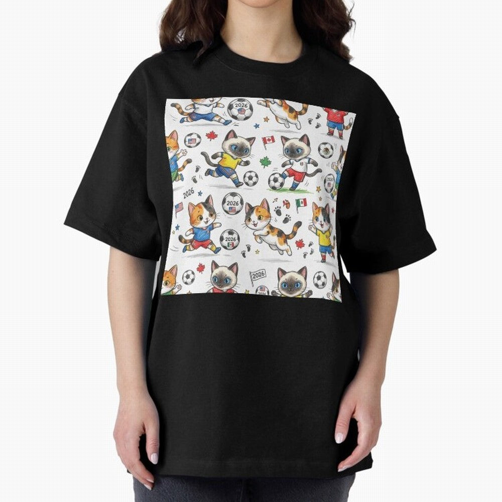 Chibi Soccer Cats 2026 - Cute Football Kittens Pattern Oversized T-Shirt Celebrate Rivalries and Pride in FIFA World Cup 2026 USA Canada Mexico Filled with Neymar, France and Portugal Energy, Supporter Pride, Iconic Celebrations, Legendary Names