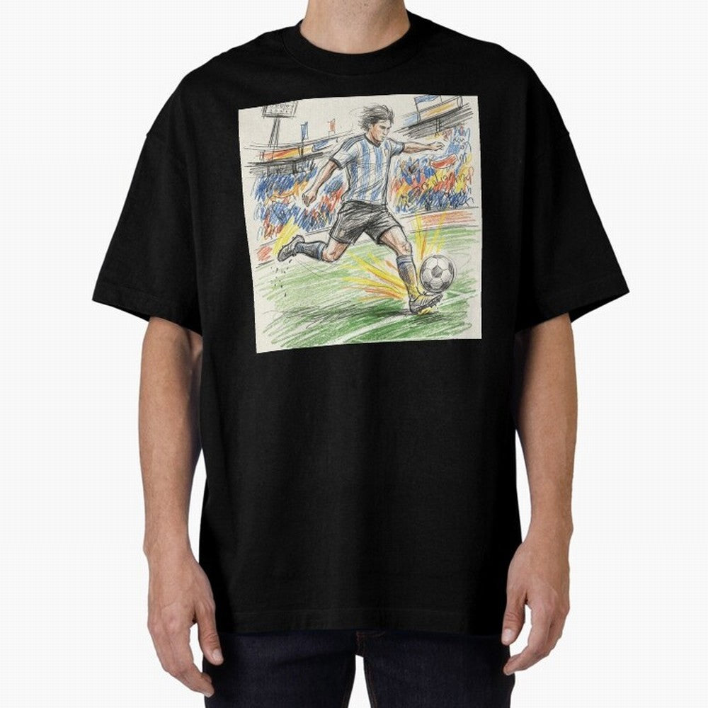 Dynamic Soccer Power Kick - Blue & White Jersey Style Oversized T-Shirt Bring Champion Energy into FIFA World Cup 2026 Featuring CR7, Brazil Energy, Sports Nostalgia, International Competition, Famous Players and Unforgettable Victories; Ideal for