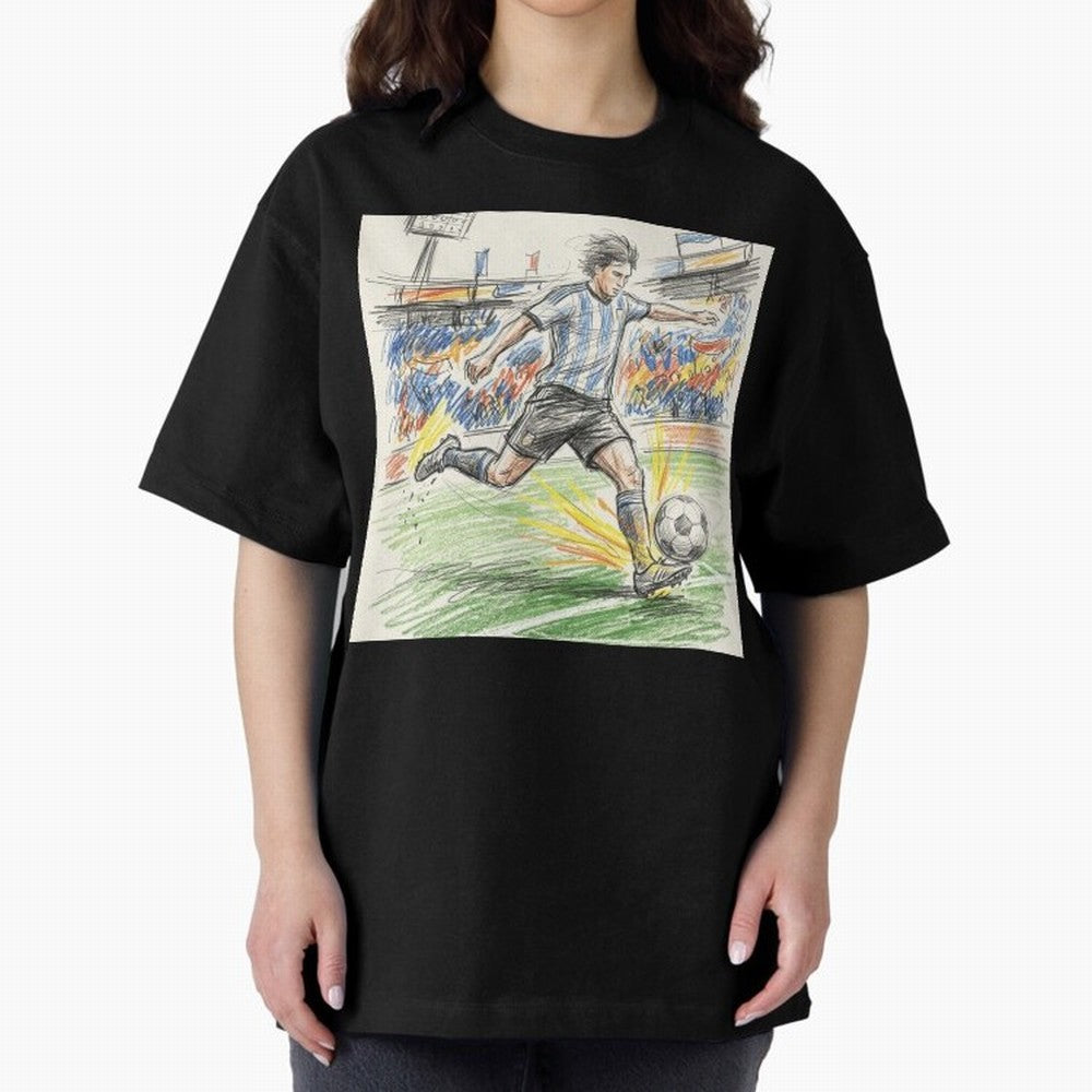 Dynamic Soccer Power Kick - Blue & White Jersey Style Oversized T-Shirt Bring Champion Energy into FIFA World Cup 2026 Featuring CR7, Brazil Energy, Sports Nostalgia, International Competition, Famous Players and Unforgettable Victories; Ideal for