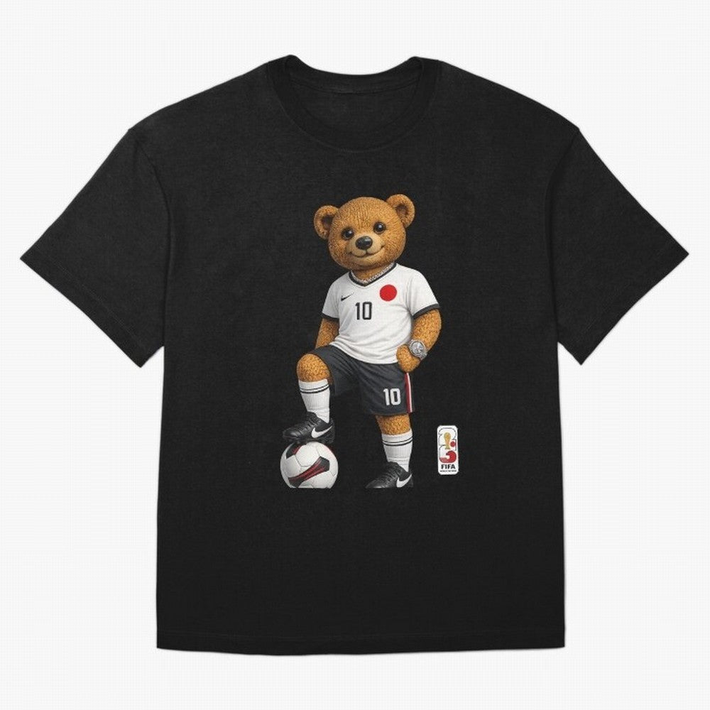 Japan Soccer Bear World Cup Teddy Bear Oversized T-Shirt Show Support during Global Football Passion for FIFA World Cup 2026 Group Stage, Highlighting Messi and Cristiano Ronaldo, Brazil, Retro Football Energy, Iconic Rivalries, Trophy Chase Drama