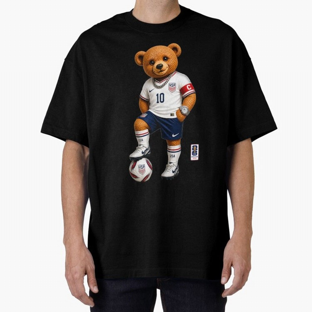 USA Soccer Bear World Cup 2026 Teddy Bear Oversized T-Shirt Make the Season About FIFA World Cup 2026 for Fans of CR7 and England, France and Netherlands, Bringing Vintage Soccer Flavor, Modern Football Stars, National Flags and Final Night