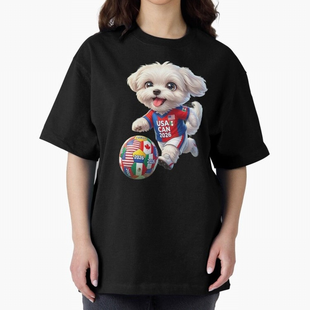 Cute Maltese Soccer Star - FIFA 2026 World Cup Edition Oversized T-Shirt Show Your Love for Match Day Hype around FIFA World Cup 2026, Haaland and Mbappe, Spain and Netherlands, Soccer Culture, Superstar Moments, National Team Dreams and