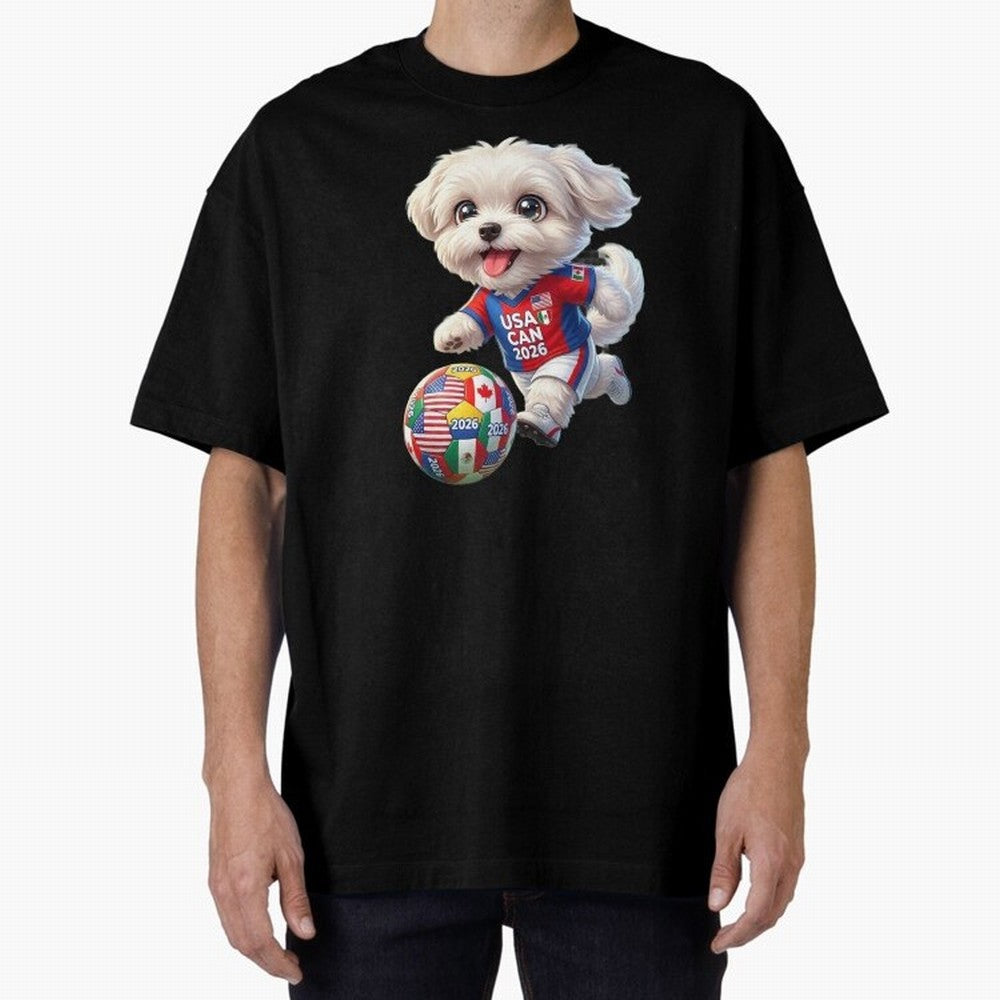Cute Maltese Soccer Star - FIFA 2026 World Cup Edition Oversized T-Shirt Show Your Love for Match Day Hype around FIFA World Cup 2026, Haaland and Mbappe, Spain and Netherlands, Soccer Culture, Superstar Moments, National Team Dreams and