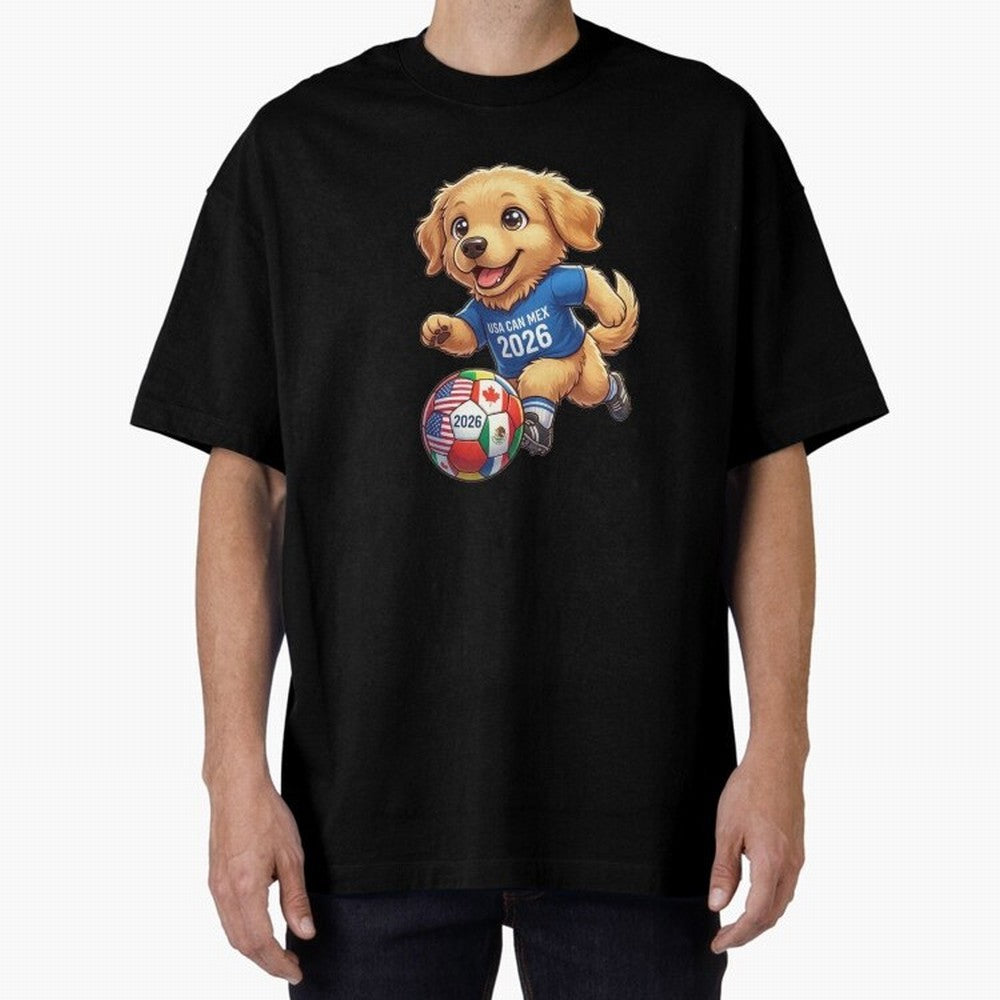 Golden Retriever Soccer Champ - World Cup 2026 Spirit Oversized T-Shirt Capture FIFA World Cup 2026 Celebrating Neymar, Haaland and Cristiano Ronaldo, France and Portugal Energy, Match Day Excitement, Supporter Culture, Golden Goals and Global