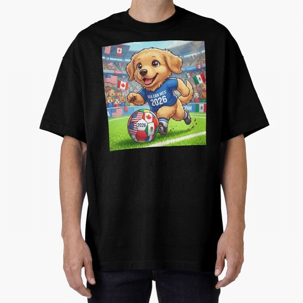 Golden Retriever Soccer Champ - World Cup 2026 Spirit Oversized T-Shirt Get Ready for the FIFA World Cup 2026 Journey through Messi Highlights, England and Germany Pride, Soccer Culture, Superstar Moments, National Team Dreams and Competitive Fire;