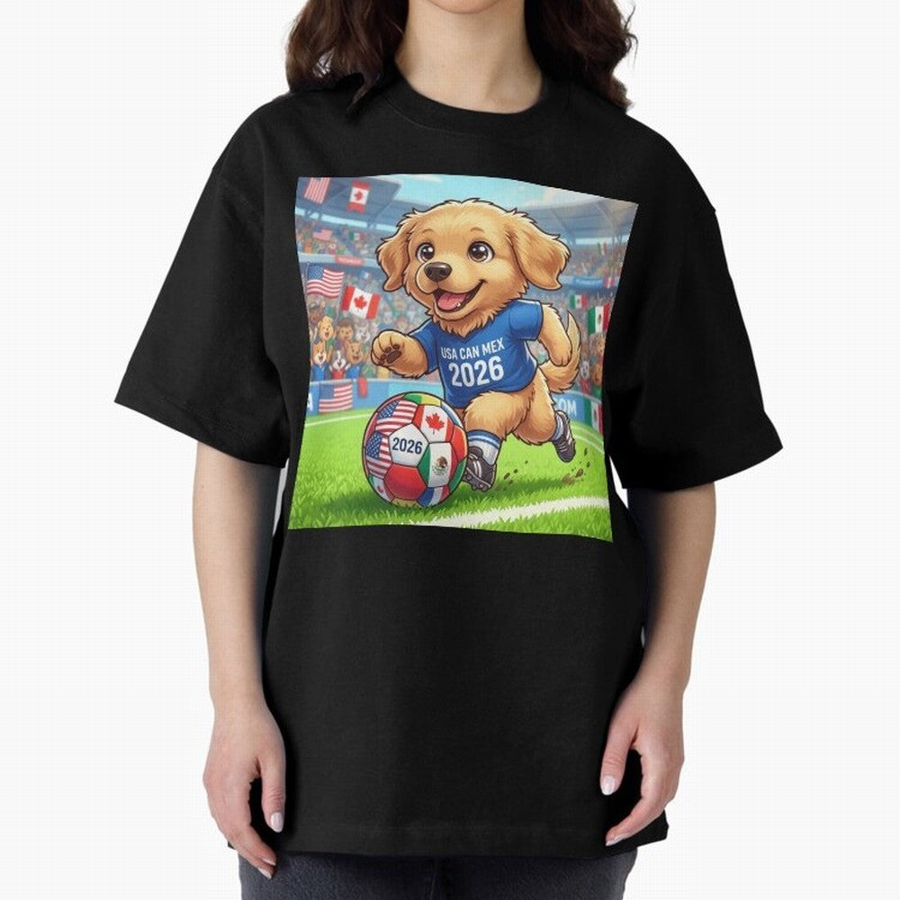 Golden Retriever Soccer Champ - World Cup 2026 Spirit Oversized T-Shirt Get Ready for the FIFA World Cup 2026 Journey through Messi Highlights, England and Germany Pride, Soccer Culture, Superstar Moments, National Team Dreams and Competitive Fire;