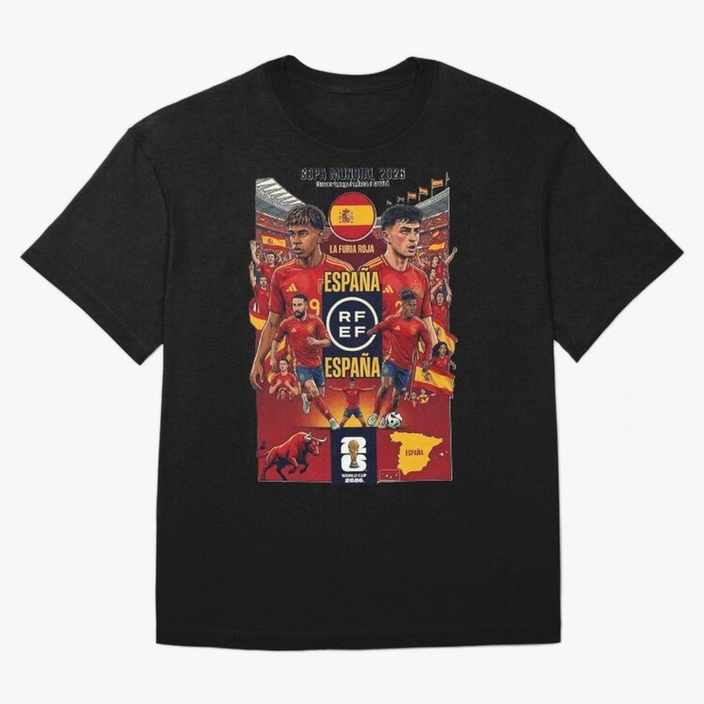 Spain 2026 ¨C La Furia Roja World Cup Poster Oversized T-Shirt Show Championship Spirit for Global Football Passion for FIFA World Cup 2026, Built around Mbappe, Germany, Soccer Culture, Superstar Moments, National Team Dreams and Competitive Fire;