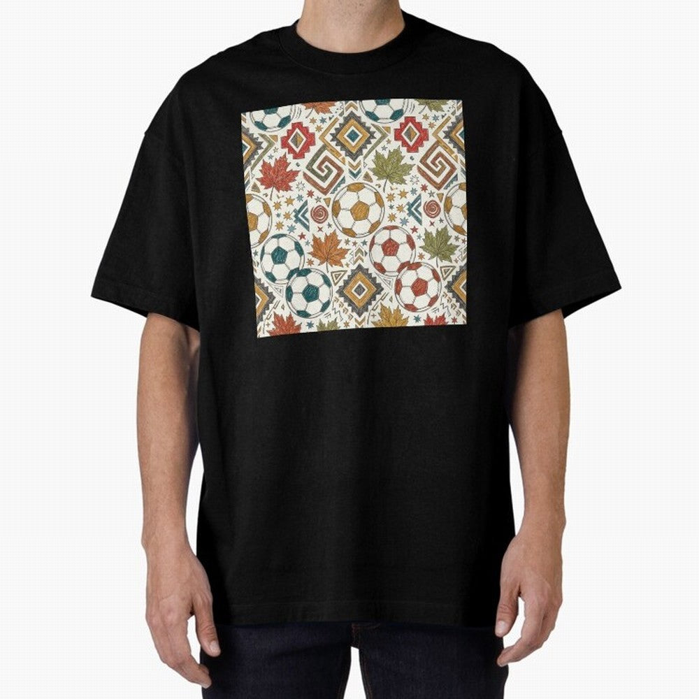 2026 World Cup Unity: Aztec & Maple Soccer Pattern Oversized T-Shirt Keep Football History Alive during FIFA World Cup 2026 Group Stage for Fans of Messi and Netherlands, Bringing Goal Celebration Energy, Supporter Heritage, Football Icons and