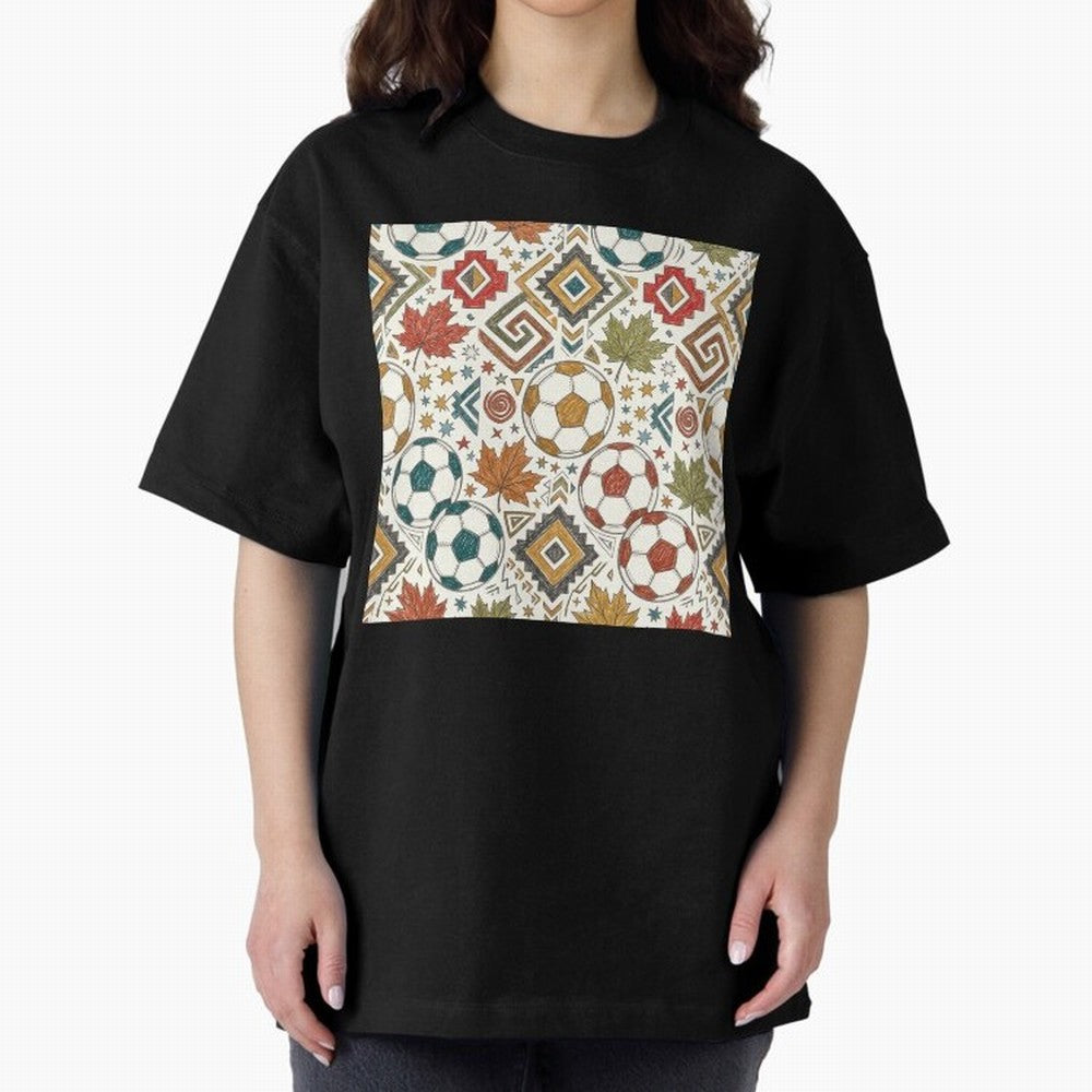 2026 World Cup Unity: Aztec & Maple Soccer Pattern Oversized T-Shirt Keep Football History Alive during FIFA World Cup 2026 Group Stage for Fans of Messi and Netherlands, Bringing Goal Celebration Energy, Supporter Heritage, Football Icons and