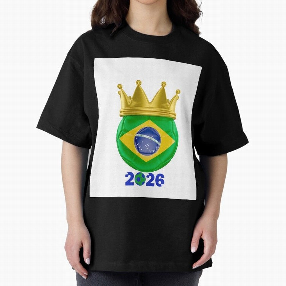 Brazil Football Champion Crown 2026 Oversized T-Shirt Represent the FIFA World Cup 2026 USA Canada Mexico Journey through Cristiano Ronaldo Highlights, Argentina and Brazil Pride, Goal Celebration Energy, Supporter Heritage, Football Icons and