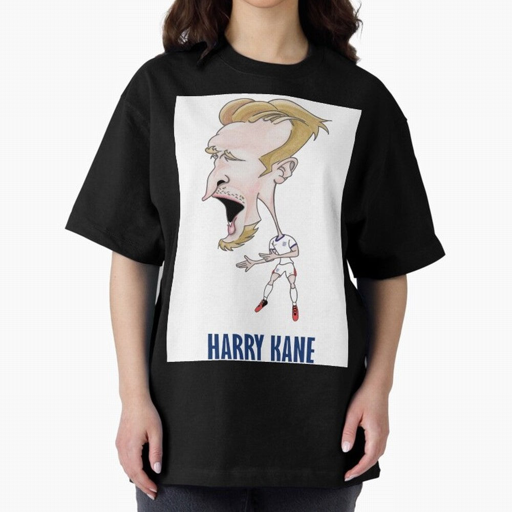 Harry Kane Caricature Print Oversized T-Shirt Join Match Day Hype around FIFA World Cup 2026, Messi and Cristiano Ronaldo, Brazil, Sports Nostalgia, International Competition, Famous Players and Unforgettable Victories; Perfect for Fans,