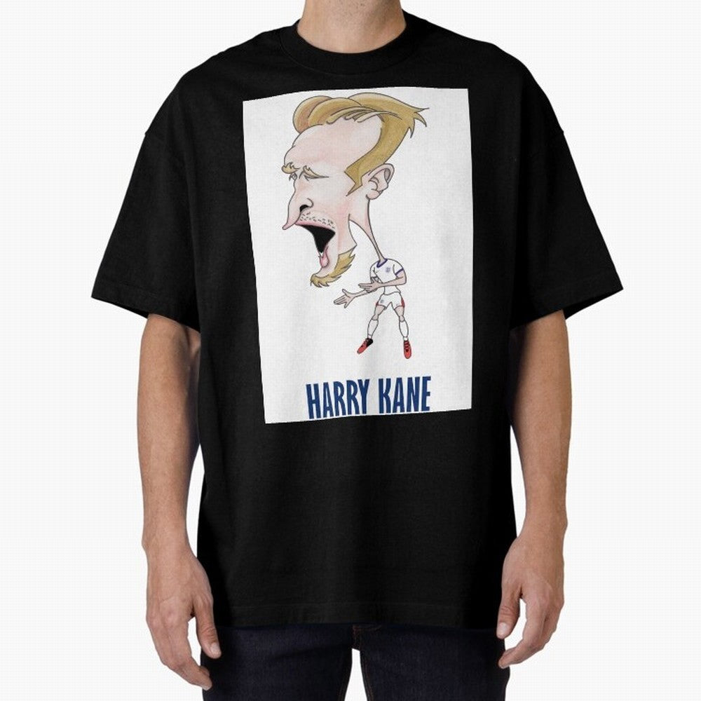 Harry Kane Caricature Print Oversized T-Shirt Join Match Day Hype around FIFA World Cup 2026, Messi and Cristiano Ronaldo, Brazil, Sports Nostalgia, International Competition, Famous Players and Unforgettable Victories; Perfect for Fans,