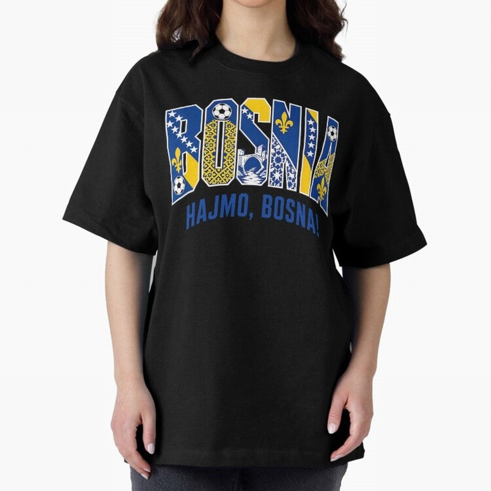 Bosnia Hajmo Bosna Football Soccer Fan Bosnian Supporter Flag Oversized T-Shirt Celebrate Fan Favorites in Global Football Passion for FIFA World Cup 2026, Driven by Mbappe and Neymar, Argentina and Brazil, Retro Football Energy, Iconic Rivalries,