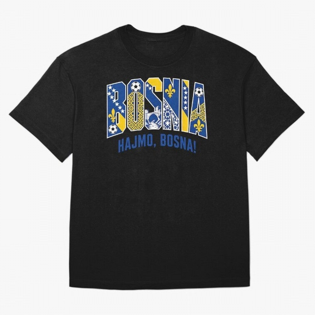 Bosnia Hajmo Bosna Football Soccer Fan Bosnian Supporter Flag Oversized T-Shirt Celebrate Fan Favorites in Global Football Passion for FIFA World Cup 2026, Driven by Mbappe and Neymar, Argentina and Brazil, Retro Football Energy, Iconic Rivalries,