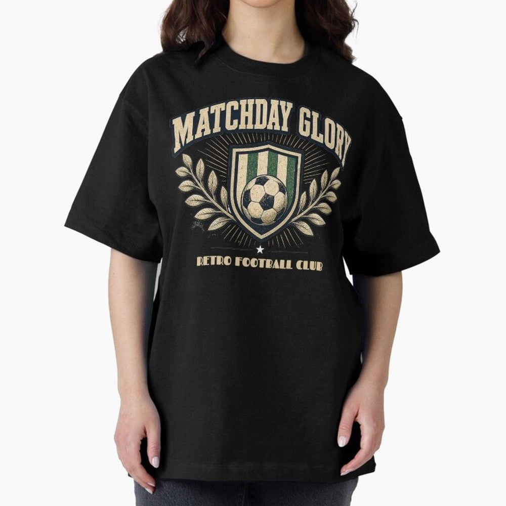 Matchday Glory Vintage Football Club Heritage Shield Emblem Oversized T-Shirt Celebrate Soccer Greatness during FIFA World Cup 2026 for Fans of Haaland and Netherlands, Bringing Football Festival Excitement, Trophy Ambitions, Country Rivalries and