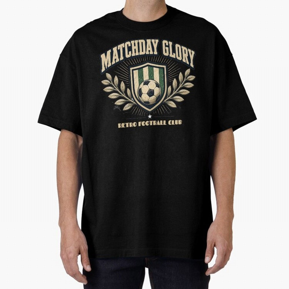 Matchday Glory Vintage Football Club Heritage Shield Emblem Oversized T-Shirt Celebrate Soccer Greatness during FIFA World Cup 2026 for Fans of Haaland and Netherlands, Bringing Football Festival Excitement, Trophy Ambitions, Country Rivalries and