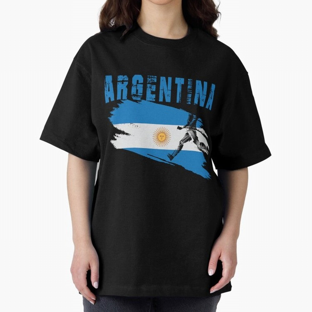 Argentina World Cup 2026 ¨C Pride in Motion Oversized T-Shirt Bring Stadium Energy to the FIFA World Cup 2026 USA Canada Mexico Journey through Neymar, Haaland and Cristiano Ronaldo Highlights, Argentina, France and Brazil Pride, Retro Football