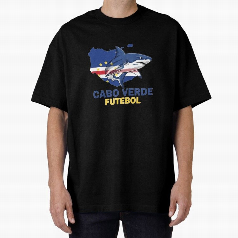 Cabo Verde Soccer Blue Shark Design Oversized T-Shirt Celebrate the Road through FIFA World Cup 2026 USA Canada Mexico Capturing CR7 and Messi, Argentina and Brazil Energy, Football History, Final Match Energy, Crowd Noise and Once in a Lifetime