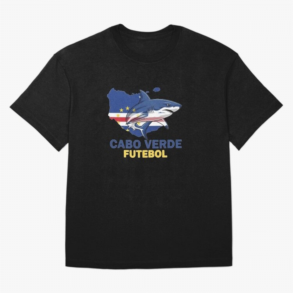 Cabo Verde Soccer Blue Shark Design Oversized T-Shirt Celebrate the Road through FIFA World Cup 2026 USA Canada Mexico Capturing CR7 and Messi, Argentina and Brazil Energy, Football History, Final Match Energy, Crowd Noise and Once in a Lifetime