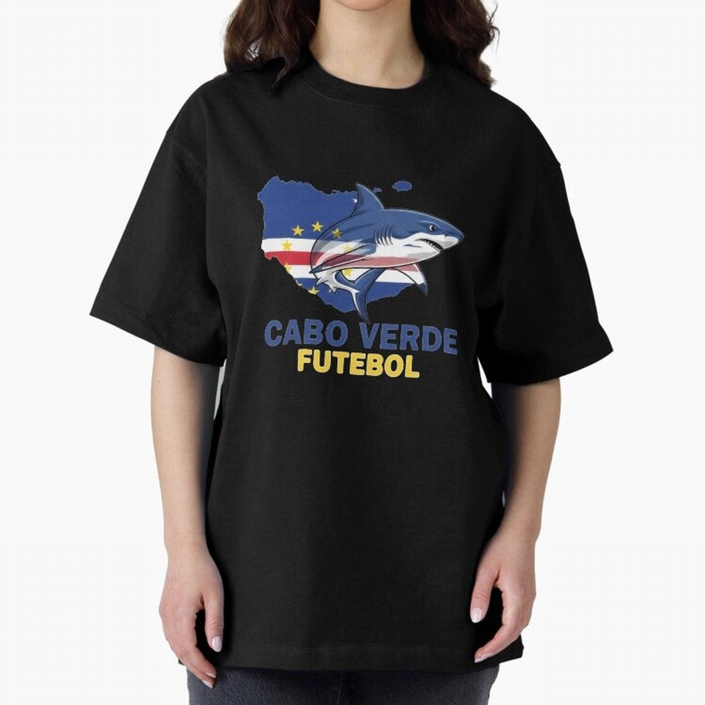 Cabo Verde Soccer Blue Shark Design Oversized T-Shirt Celebrate the Road through FIFA World Cup 2026 USA Canada Mexico Capturing CR7 and Messi, Argentina and Brazil Energy, Football History, Final Match Energy, Crowd Noise and Once in a Lifetime