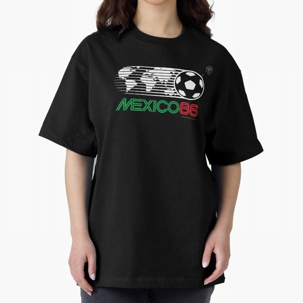 Mexico 86 Logo Tribute ¨C Retro Soccer World Cup Inspired Graphic | Vintage Mexican Football Art | Ruben Santiago Creative Oversized T-Shirt Bring Stadium Energy to FIFA World Cup 2026 Group Stage Connected to Messi, CR7 and Mbappe, Argentina,